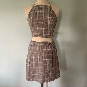 NWT American Eagle Plaid Halter Top and Mini Skirt Matching Set- Sz L/16
